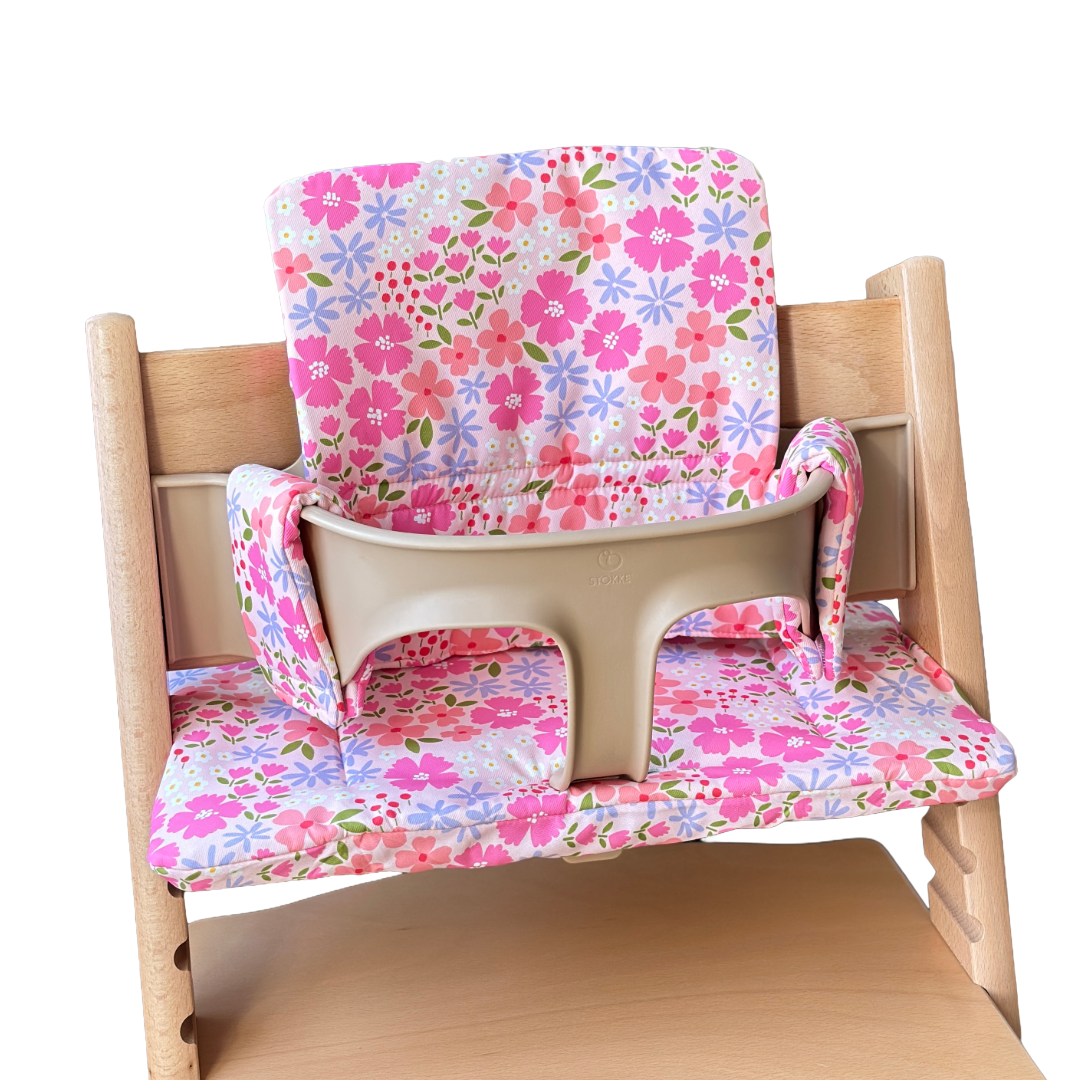 Kussenset voor op de Stokke Tripp Trapp stoel - Roze bloemenexplosie