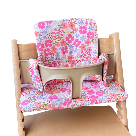 Kussenset voor op de Stokke Tripp Trapp stoel - Roze bloemenexplosie